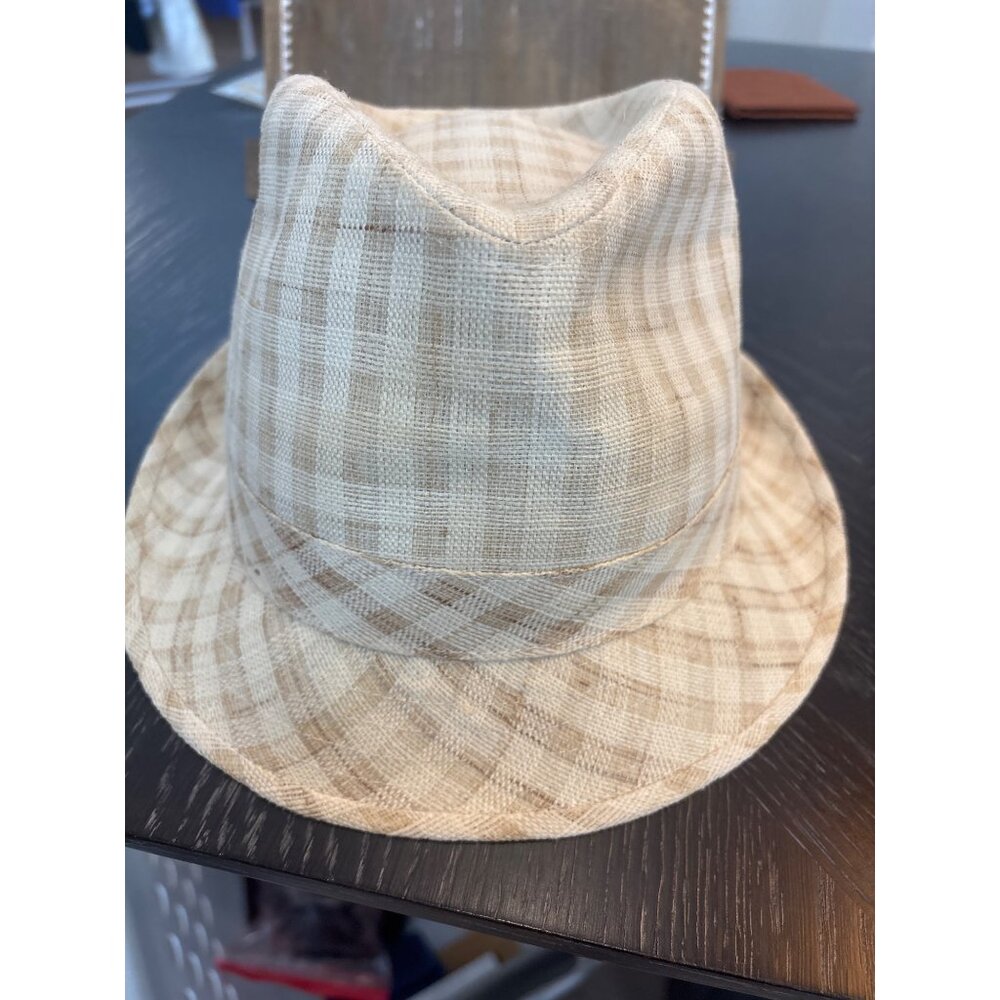 Country Gentleman Beige Plaid 100% Linen Fedora Hat Size M